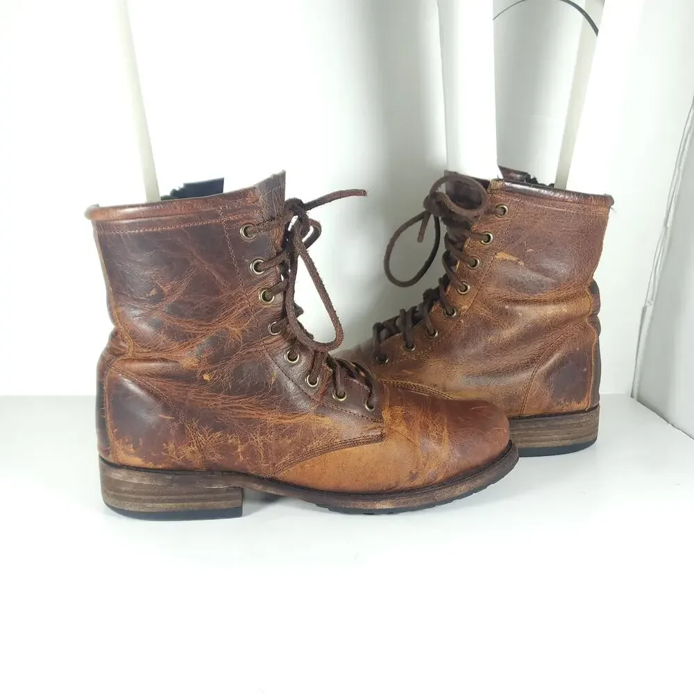 Freebird By Steven Manchester Women's US9 Brown Distressed Leather LaceUp Boot